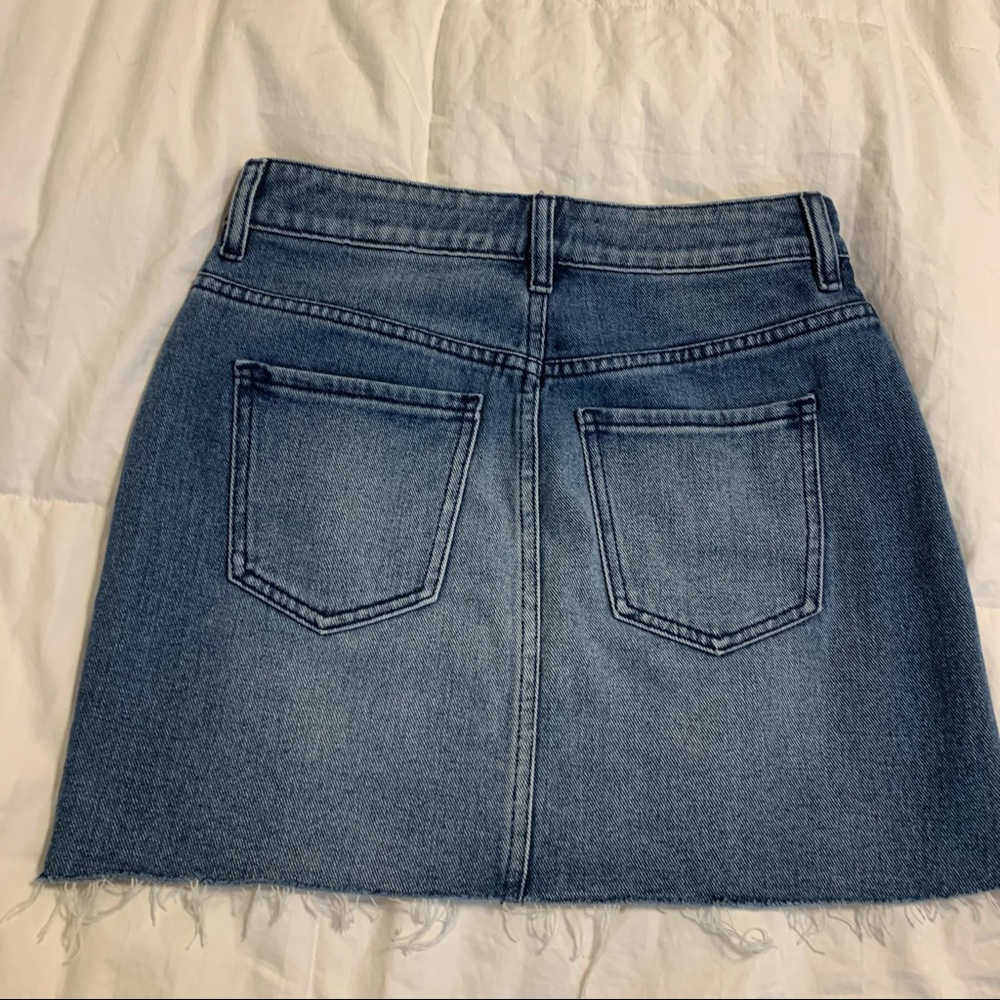 Pac-sun distressed faded frayed hem blue jean skirt